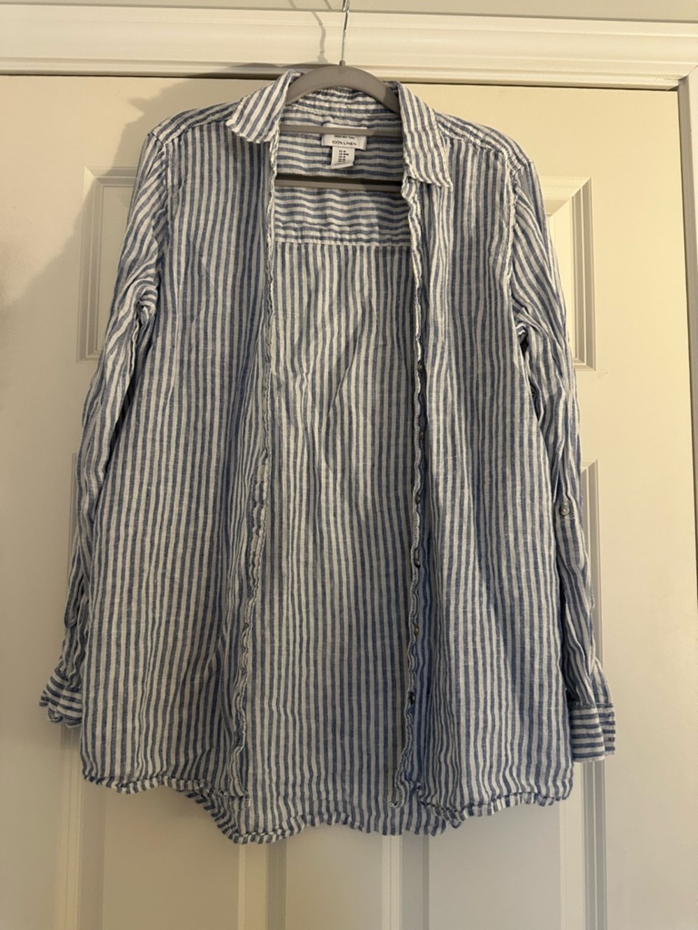 Blue and White Striped Linen Shirt - Classic Button-Up